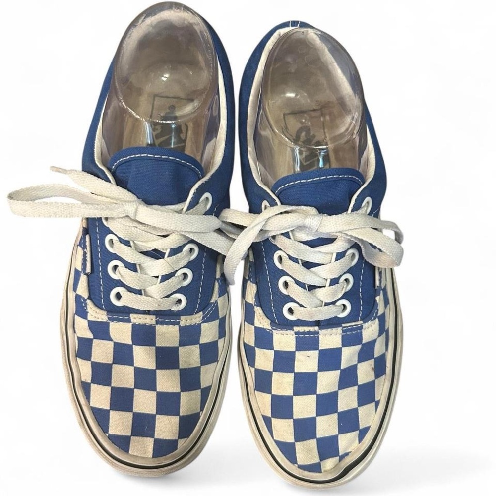 Vans Blue and Cream Checkered Lace-Up Sneakers